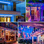 8.5 ft 150 Icicle Lights String Lights 4th of July Decorations Plug in in Red white blue, alternate view 7