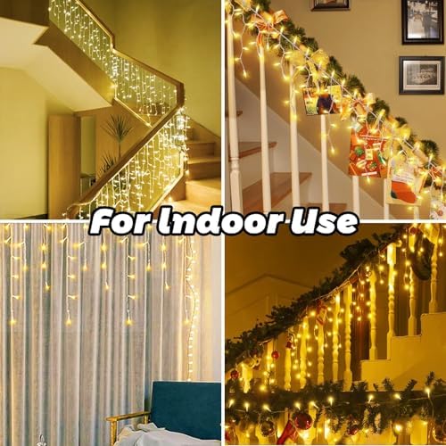 8.5 ft 150 Icicle Lights Warmwhite String Lights Christmas Decorations Plug in, alternate view 6