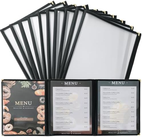 8.5 x 11 Inch Menu Covers, 10 Pack 3 Page 6 View Menu Sleeves in 8.5 x 11 Inch in Clear