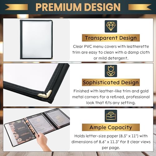 8.5 x 11 Inch Menu Covers, 10 Pack 3 Page 6 View Menu Sleeves in 8.5 x 11 Inch in Clear, alternate view 4