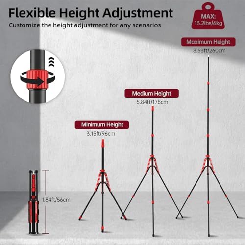 8.53ft/260cm Reversible Light Stand Tripod,13.2lbs Load, alternate view 5