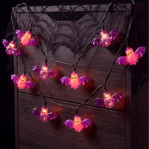 8.5FT Purple Bat String Lights for Halloween,10 LED Bat Lights in Purple Bat Lights
