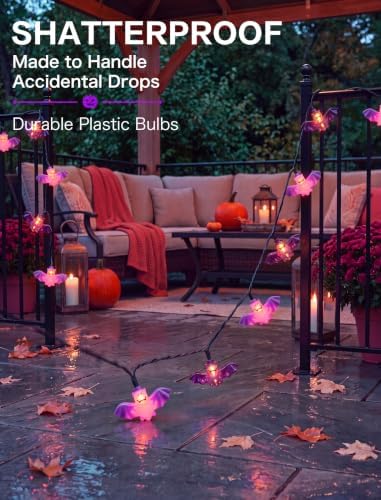 8.5FT Purple Bat String Lights for Halloween,10 LED Bat Lights in Purple Bat Lights, alternate view 4