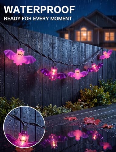 8.5FT Purple Bat String Lights for Halloween,10 LED Bat Lights in Purple Bat Lights, alternate view 5