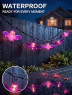 8.5FT Purple Bat String Lights for Halloween,10 LED Bat Lights in Purple Bat Lights, alternate view 5