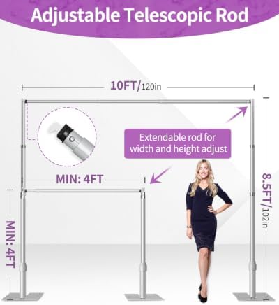 8.5x10 Pipe and Drape Stand Kit, Heavy Duty Backdrop Stand Adjustable, Sturdy Metal Back Drop Decoration Frame, alternate