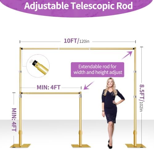 8.5x10 Pipe and Drape Stand Kit, Heavy Duty Backdrop Stand Adjustable, Sturdy Metal Back Drop Decoration Frame, alternate