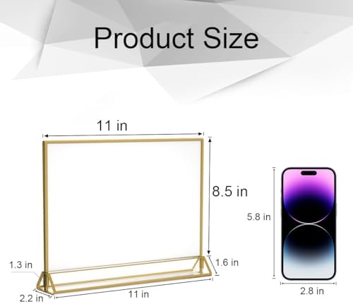 8.5x11 Acrylic Sign Holder, Picture Frame, Wedding Table Numbers,6pack in 8.5x11" in Gold, alternate view 3