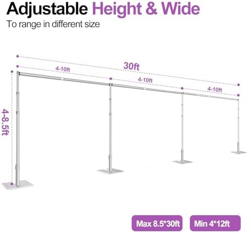 8.5x30ft Heavy Duty Backdrop Stand, Pipe and Drape Stand, Silver in 8.5x30ft in Silver, alternate view 2