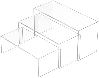 8.5x9x9.5 Inch Acrylic Risers Display Stands 3pcs, Rectangular Display Risers 3 Steps, Clear Acrylic Stand for