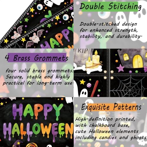 8×6ft Happy Halloween Chalkboard Banner, with Stretchy Spider Web in 8x6 ft in black, alternate view 5
