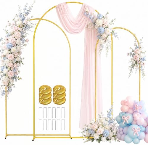 8/7.2/6.6Ft Metal Arch Backdrop Stand Set 3 for Wedding Party Balloon in 8FT/7.2FT/6.6Ft in Gold
