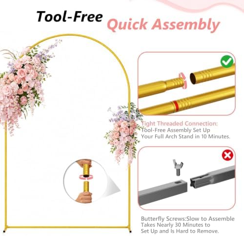 8/7.2/6.6Ft Metal Arch Backdrop Stand Set 3 for Wedding Party Balloon in 8FT/7.2FT/6.6Ft in Gold, alternate view 2