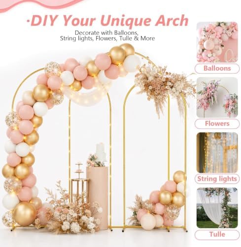 8/7.2/6.6Ft Metal Arch Backdrop Stand Set 3 for Wedding Party Balloon in 8FT/7.2FT/6.6Ft in Gold, alternate view 3