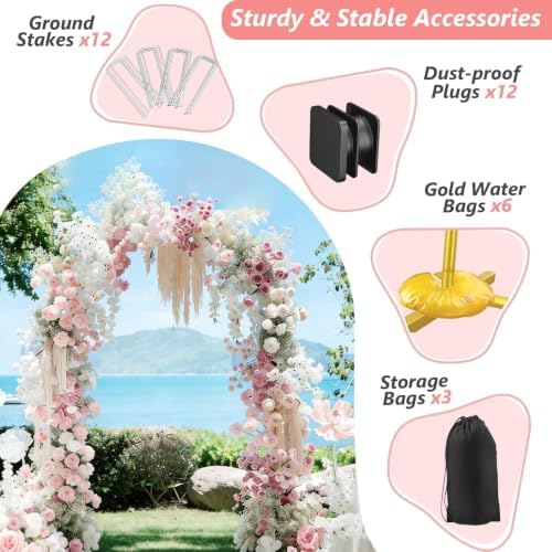 8/7.2/6.6Ft Metal Arch Backdrop Stand Set 3 for Wedding Party Balloon in 8FT/7.2FT/6.6Ft in Gold, alternate view 4