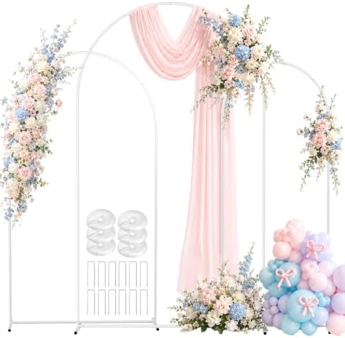 8/7.2/6.6Ft White Arch Backdrop Stand Set 3 for Wedding Party Balloon Wedding Arch with 12 Ground Nails&6 Water