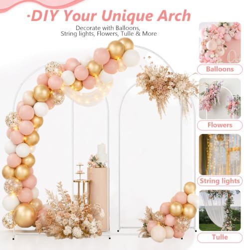 8/7.2/6.6Ft White Arch Backdrop Stand Set 3 for Wedding Party Balloon Wedding Arch with 12 Ground Nails&6 Water, alternate