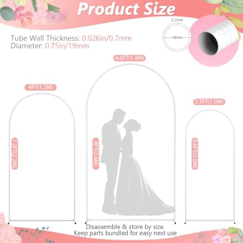 8/7.2/6.6Ft White Arch Backdrop Stand Set 3 for Wedding Party Balloon Wedding Arch with 12 Ground Nails&6 Water, alternate