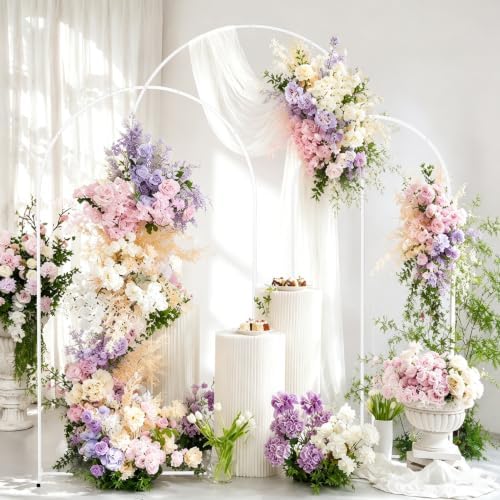 8/7.2/6.6Ft White Arch Backdrop Stand Set 3 for Wedding Party Balloon Wedding Arch with 12 Ground Nails&6 Water, alternate