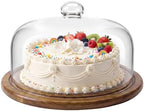 8.8''Cake Stand with Glass Dome, 2-in-1 Cupcake Decorative Tray in Brown