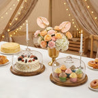 8.8''Cake Stand with Glass Dome, 2-in-1 Cupcake Decorative Tray in Brown, alternate view 4