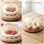 8.8''Cake Stand with Glass Dome, 2-in-1 Cupcake Decorative Tray in Brown, alternate view 6
