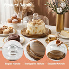 8.8''Cake Stand with Glass Dome, 2-in-1 Cupcake Decorative Tray in Brown, alternate view 7