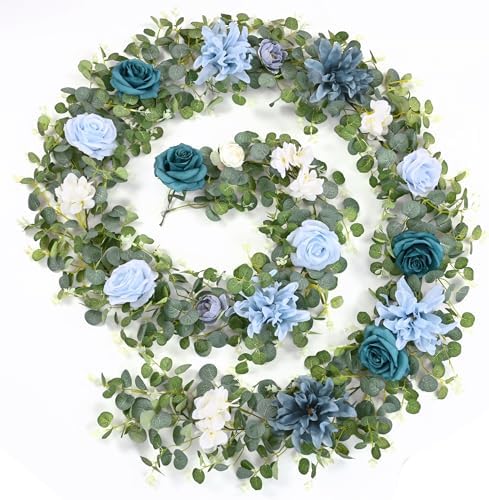 8.85Ft Flower Garland, Eucalyptus Greenery Garland with Flowers