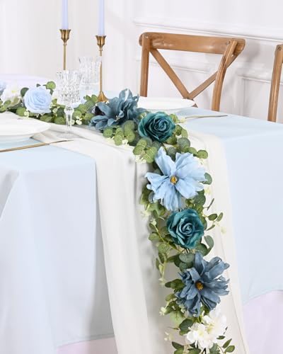 8.85Ft Flower Garland, Eucalyptus Greenery Garland with Flowers, alternate view 4