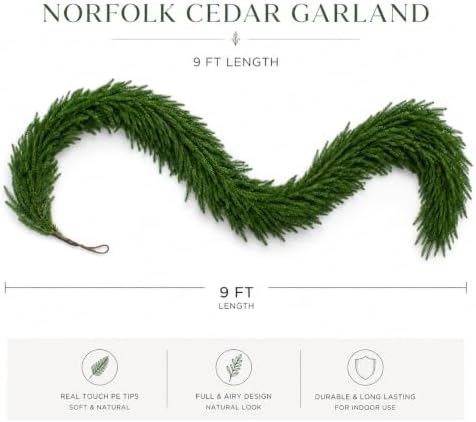 8.99FT Christmas Norfolk Pine Garland Real Touch Pine Artificial Garlands Faux Greenery Garland Winter Christmas, alternate