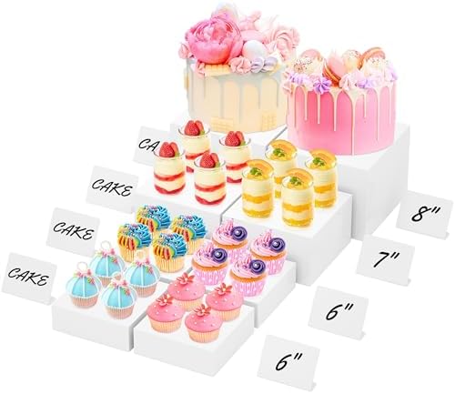 8” Buffet Risers with Mini Signs, Buffet Table Risers and Stands, Acrylic Cube Display Box for Catering Party