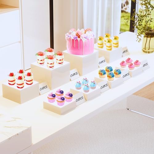 8” Buffet Risers with Mini Signs, Buffet Table Risers and Stands, Acrylic Cube Display Box for Catering Party, alternate view