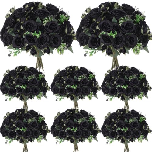 8 Bundles Artificial Peonies Flowers, Black in Black