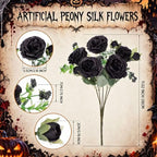 8 Bundles Artificial Peonies Flowers, Black in Black, alternate view 2