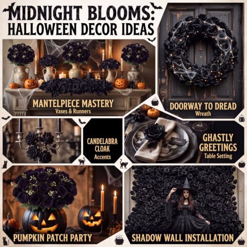 8 Bundles Artificial Peonies Flowers, Black in Black, alternate view 6