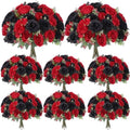 8 Bundles Artificial Peonies Flowers, Black, Red in Black, Red