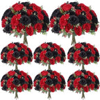 8 Bundles Artificial Peonies Flowers, Black, Red in Black, Red