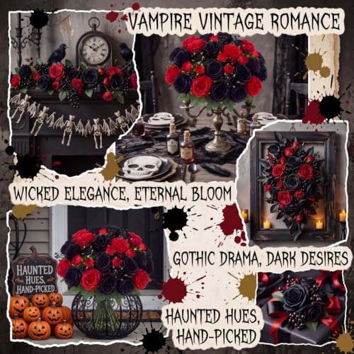 8 Bundles Artificial Peonies Flowers, Black, Red in Black, Red, alternate view 6