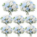 8 Bundles Artificial Peonies Flowers, Blue, White in Blue, White