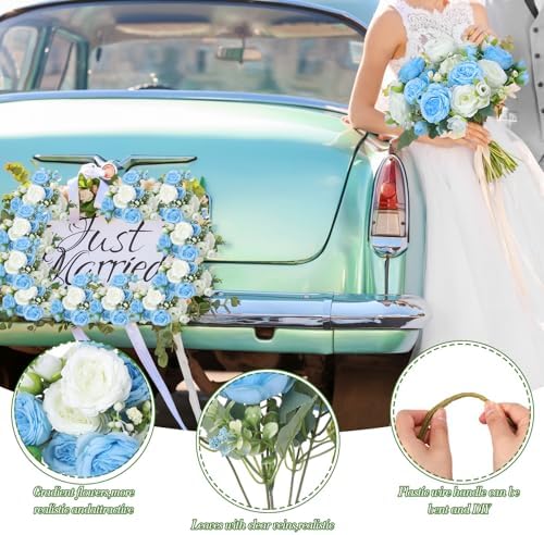 8 Bundles Artificial Peonies Flowers, Blue, White in Blue, White, alternate view 3
