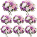 8 Bundles Artificial Peonies Flowers, Dark Purple, Pink, White in Dark Purple, Pink, White