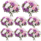8 Bundles Artificial Peonies Flowers, Dark Purple, Pink, White in Dark Purple, Pink, White