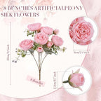 8 Bundles Artificial Peonies Flowers, Dark Purple, Pink, White in Dark Purple, Pink, White, alternate view 2