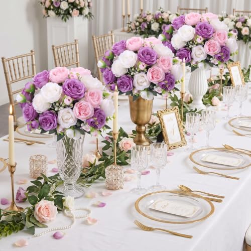 8 Bundles Artificial Peonies Flowers, Dark Purple, Pink, White in Dark Purple, Pink, White, alternate view 3