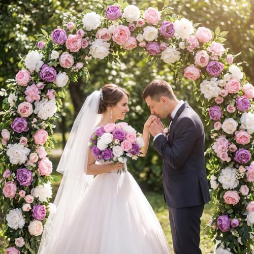8 Bundles Artificial Peonies Flowers, Dark Purple, Pink, White in Dark Purple, Pink, White, alternate view 5