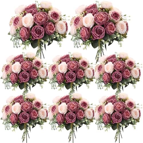 8 Bundles Artificial Peonies Flowers, Dusty Pink, Dusty Rose in Dusty Pink, Dusty Rose