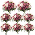 8 Bundles Artificial Peonies Flowers, Dusty Pink, Dusty Rose in Dusty Pink, Dusty Rose