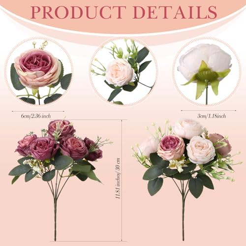 8 Bundles Artificial Peonies Flowers, Dusty Pink, Dusty Rose in Dusty Pink, Dusty Rose, alternate view 2