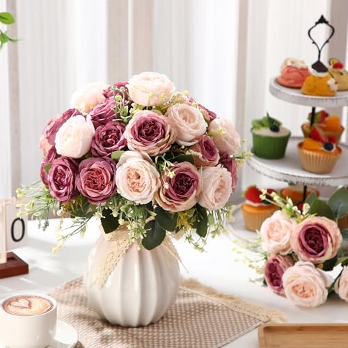8 Bundles Artificial Peonies Flowers, Dusty Pink, Dusty Rose in Dusty Pink, Dusty Rose, alternate view 4