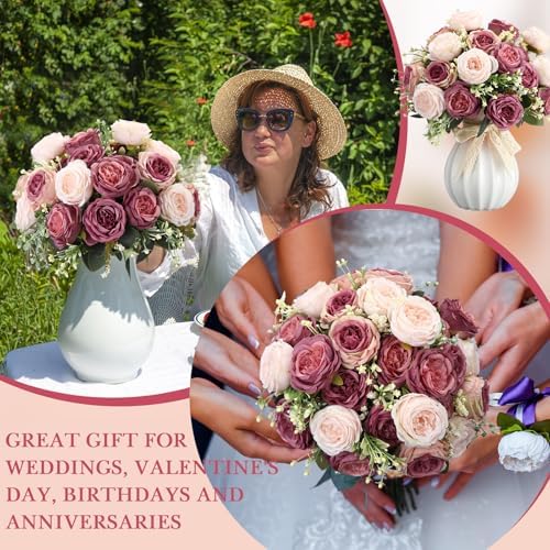8 Bundles Artificial Peonies Flowers, Dusty Pink, Dusty Rose in Dusty Pink, Dusty Rose, alternate view 6